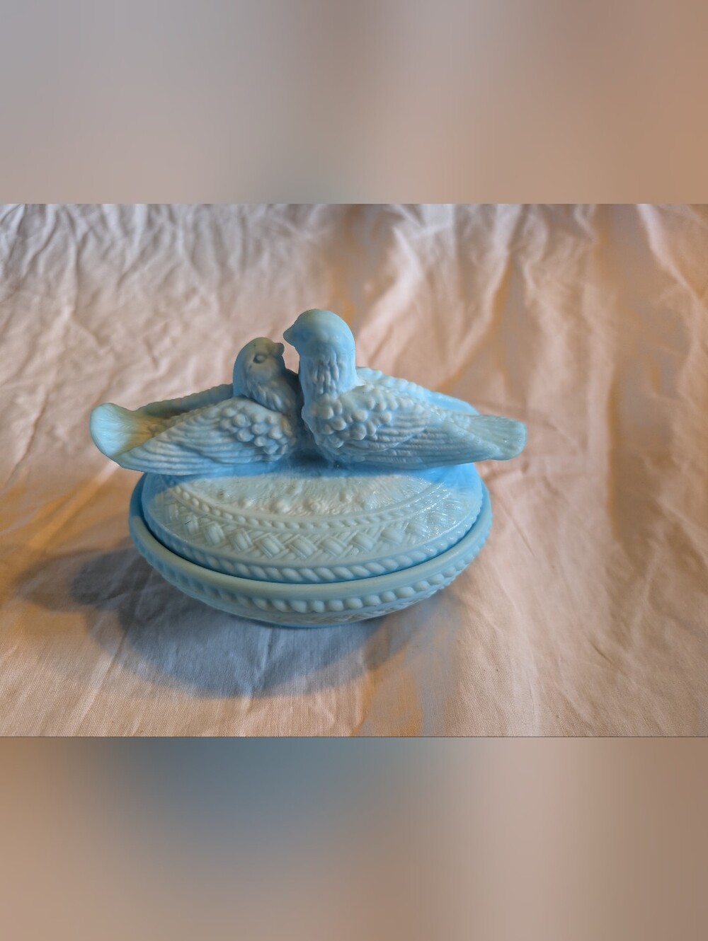 Westmoreland Blue Milk Glass Dove Covered candy Dish